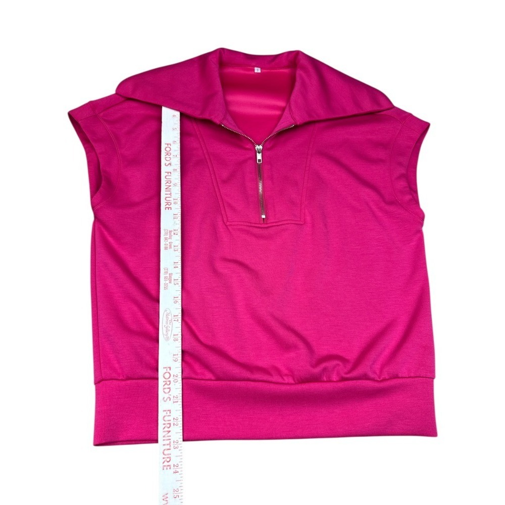 Pink Half Zip Sleeveless Cropped Sweatshirt & High Waisted Shorts Set Size Small - Picture 4 of 11